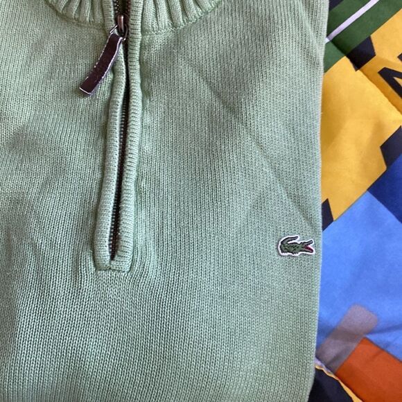 Lacoste 1/4 Zip Mock Collar Sweater Pale Green - Picture 2 of 8